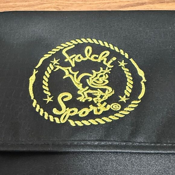 Carlos Falchi Sport Black Nylon Messenger Bag With Adjustable Strap/Gold Logo. - Picture 2 of 8